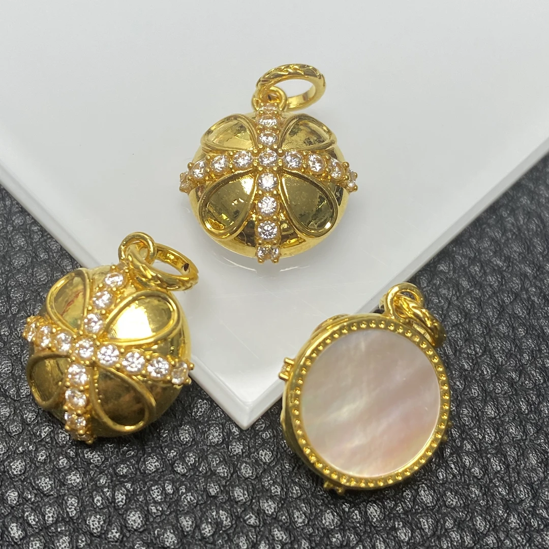 YZ3066-18K金镶嵌贝母圆形吊坠-XTN(多样性发其一)