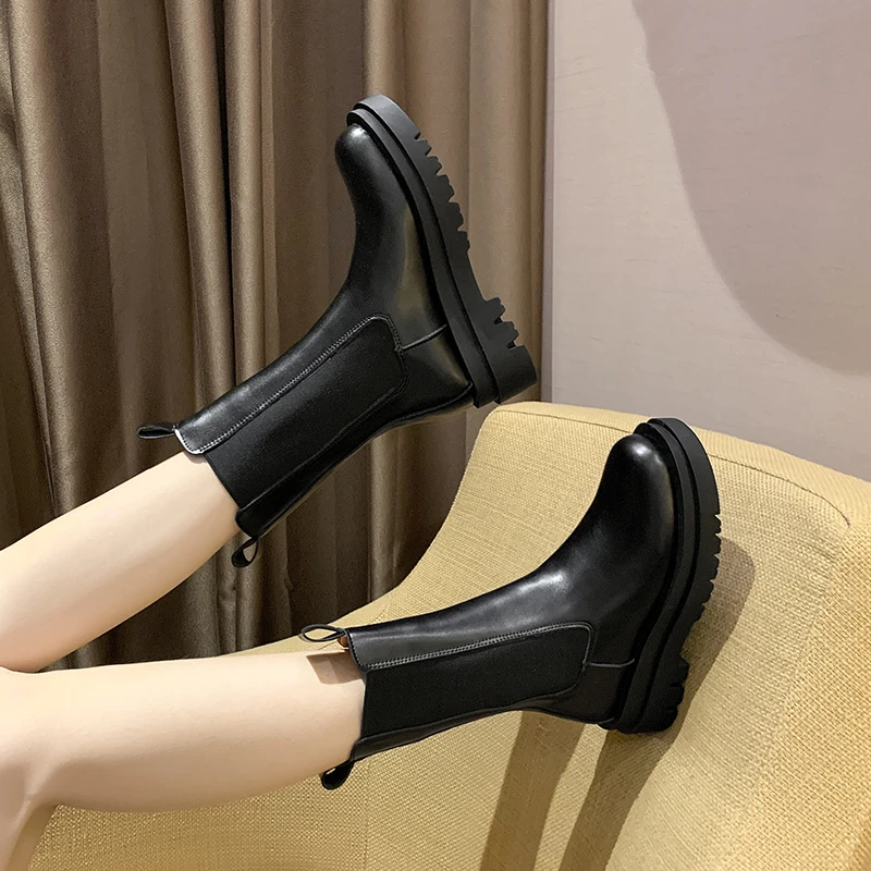 ［古中潮奢］马丁靴女鞋子2022年新款时尚百搭中筒靴厚底短靴女