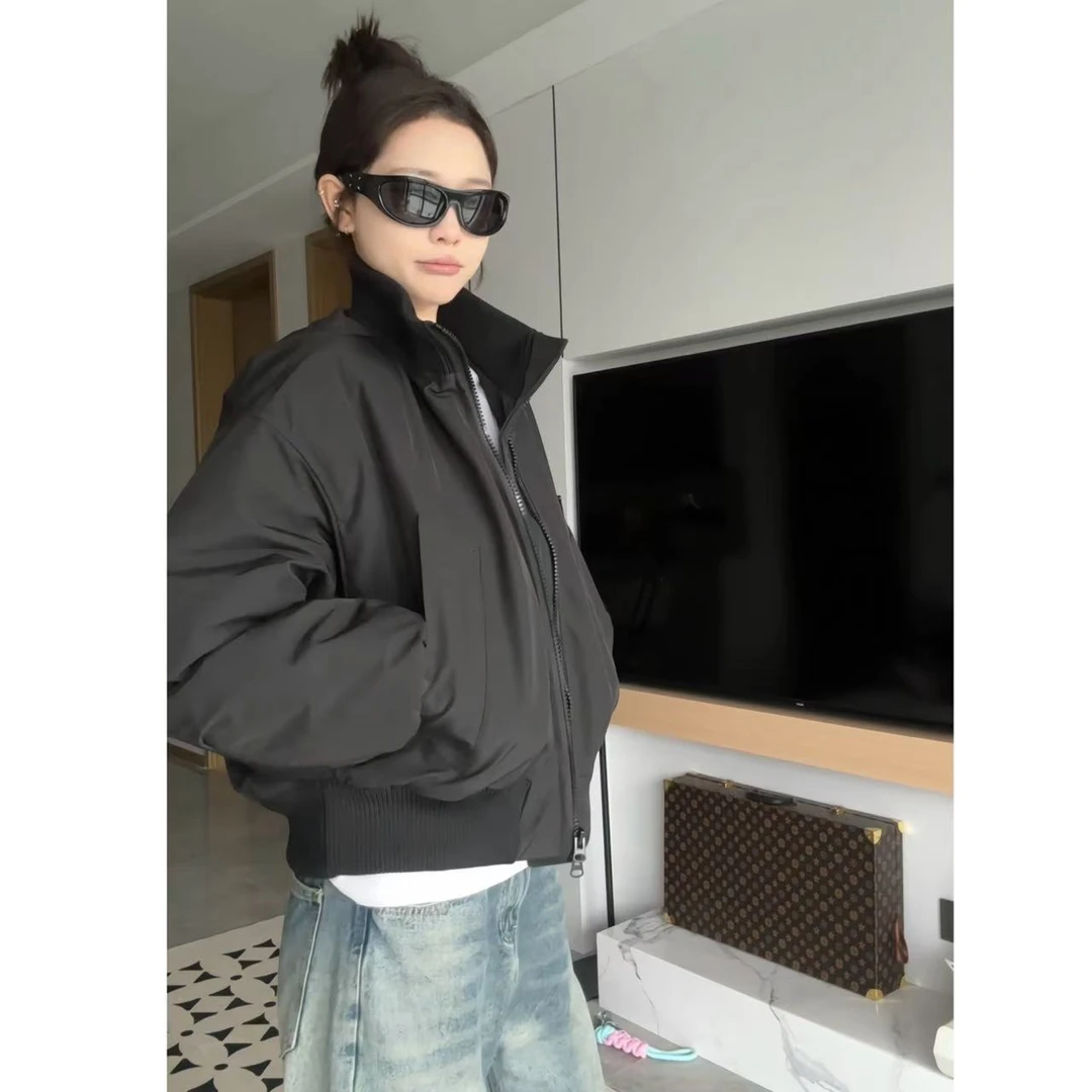 棉服短款休闲百搭宽松潮流港风韩版立领加厚冬季设计感