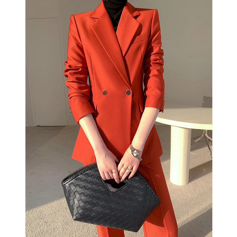 高级感春秋韩版职业气质女神显瘦西装套装女直筒微喇叭裤子两件套