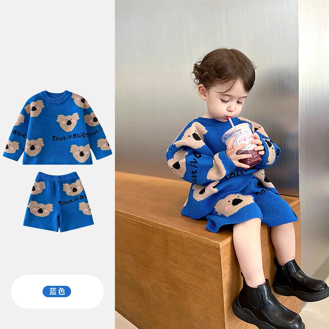 小蜜糖童装女童针织套装秋冬洋气儿童套头休闲两件套卡通秋装毛衣