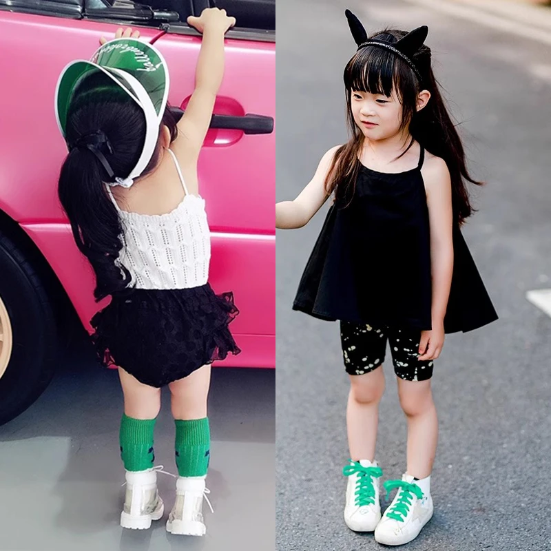 小蜜糖童装女童洋气百搭拔印泼墨短裤宝宝夏季外穿薄款骑行裤小童