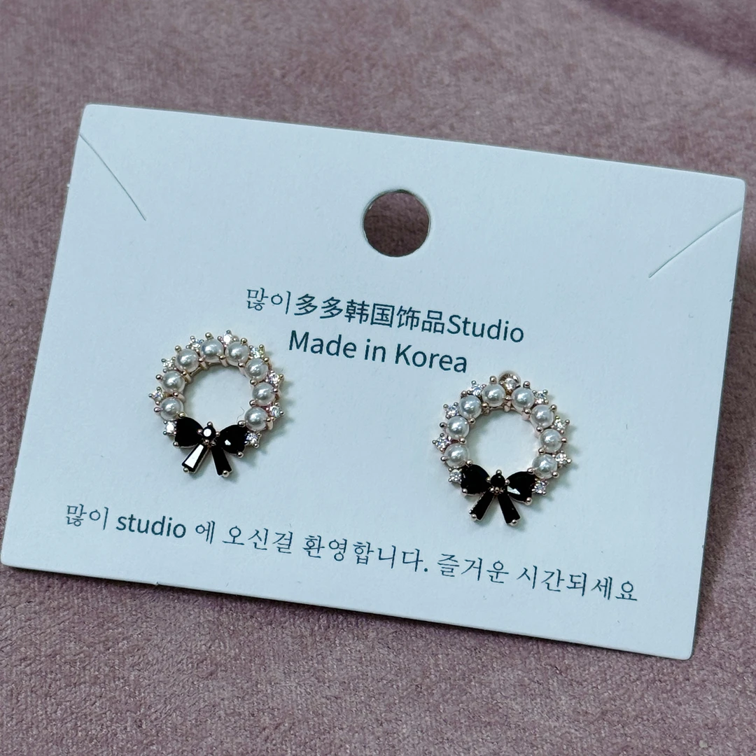 非金属合成锆石耳饰 韩系减龄百搭日常珠珠钻钻蝴蝶结耳环