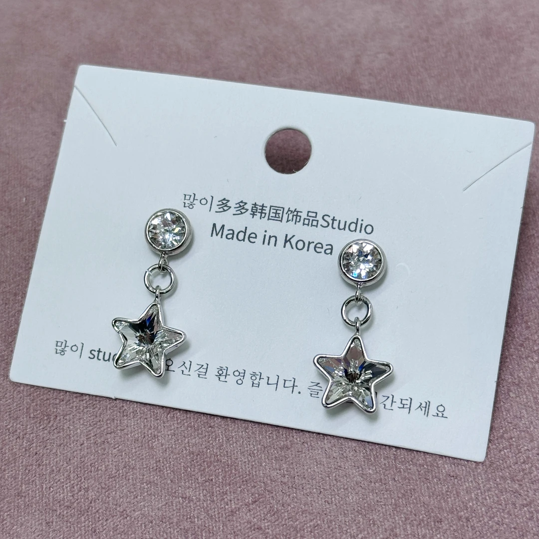 非金属合成锆石耳饰 韩系华子家五角星钻钻耳环