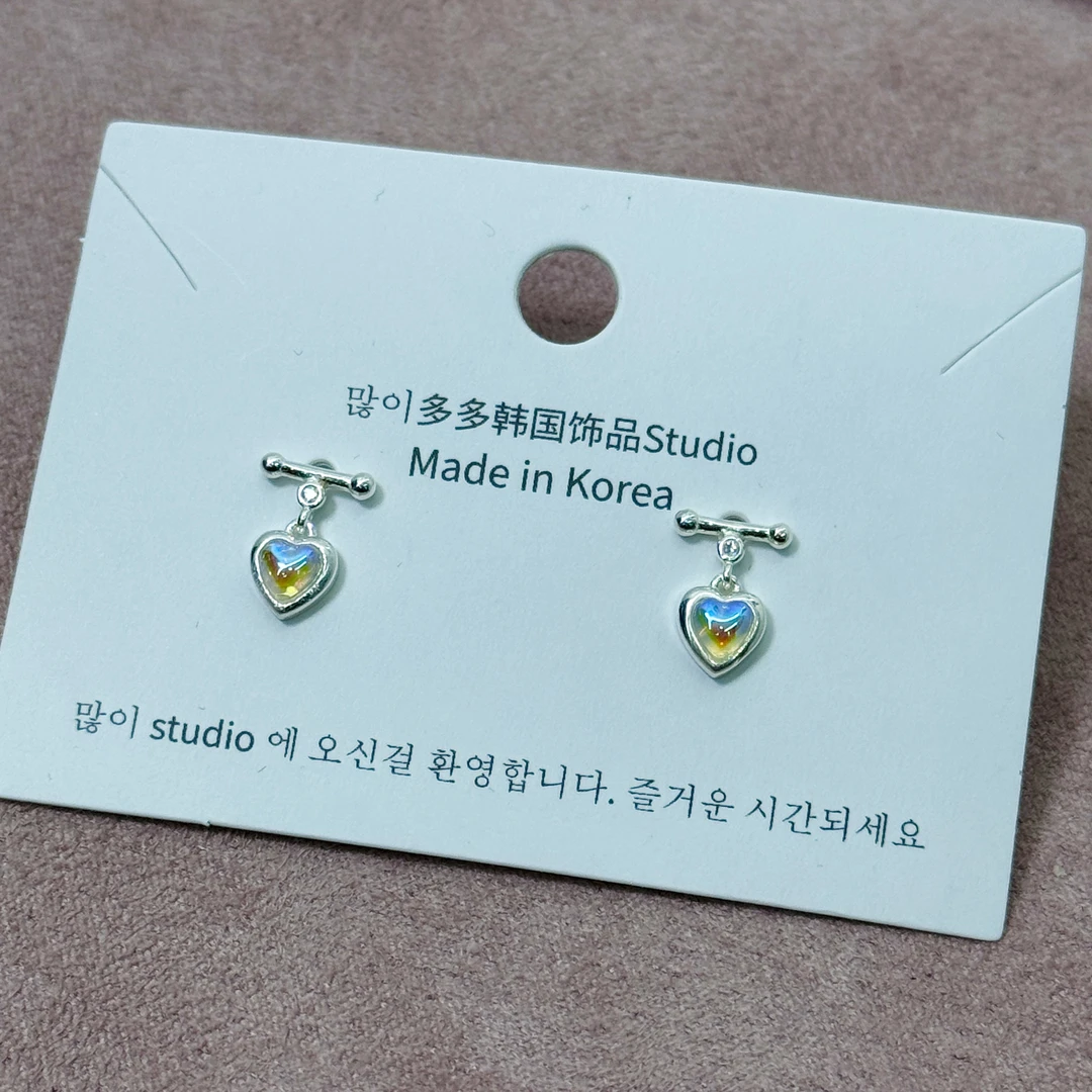 非金属合成锆石耳饰 韩系可爱百搭时尚爱心耳环