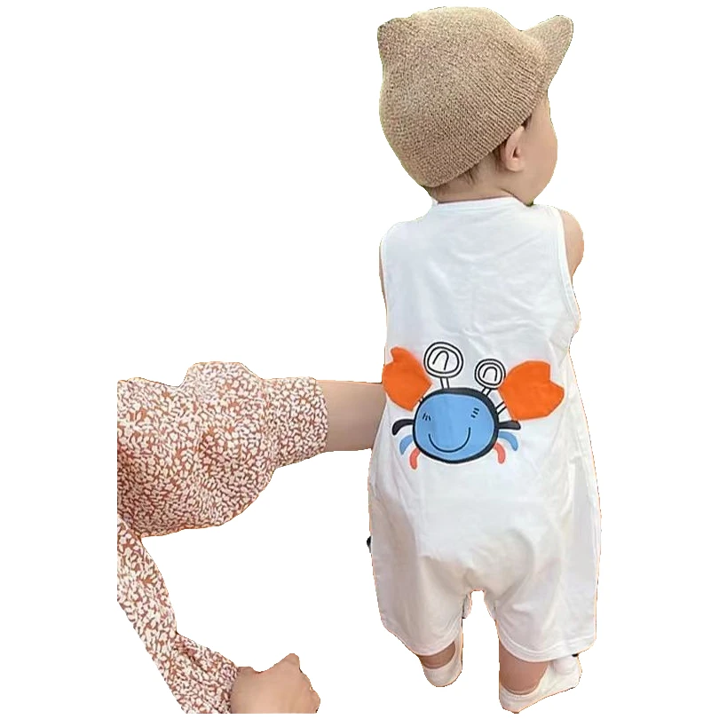 纯棉男女宝宝连体衣夏季薄款新生儿哈衣装短背心吊带无袖衣服外穿