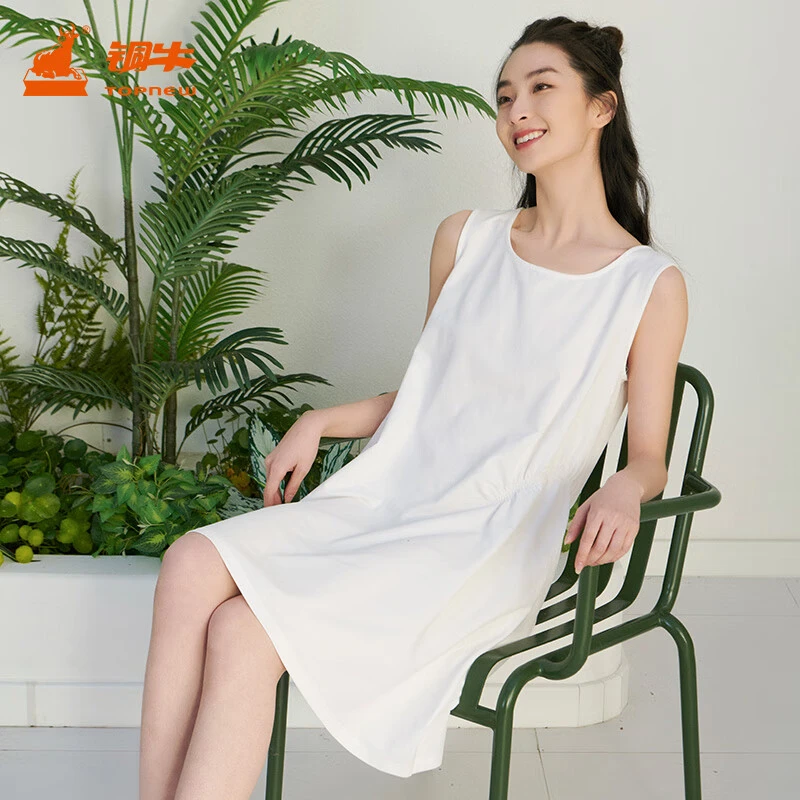 铜牛连衣裙宽松中长款女士棉氨细纹休闲居家背心裙夏季外穿VQ073