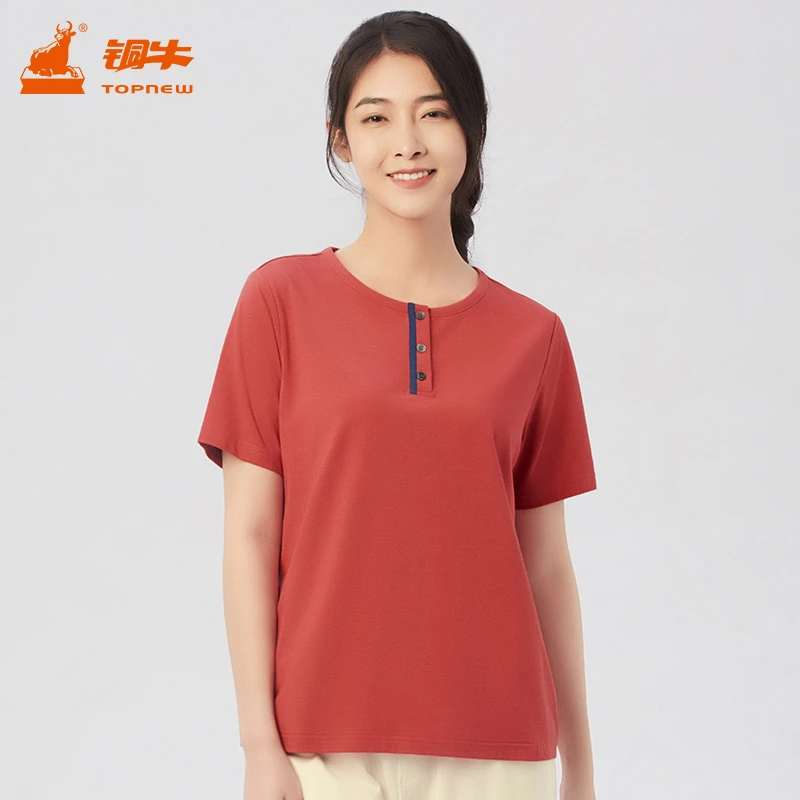 Z铜牛艾草索罗娜珍棉半开襟休闲女衫 春夏新款短袖T恤女VS270