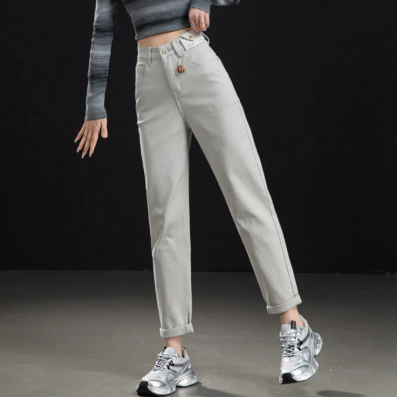石墨灰女2025秋季百搭高腰显瘦时尚哈伦裤宽松休闲九分老爹裤女孩