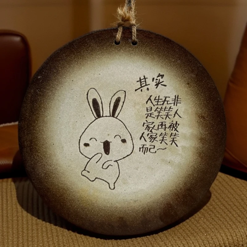 粗陶挂件手工陶瓷天青禅意摆件功夫茶道纯手工圆形茶具