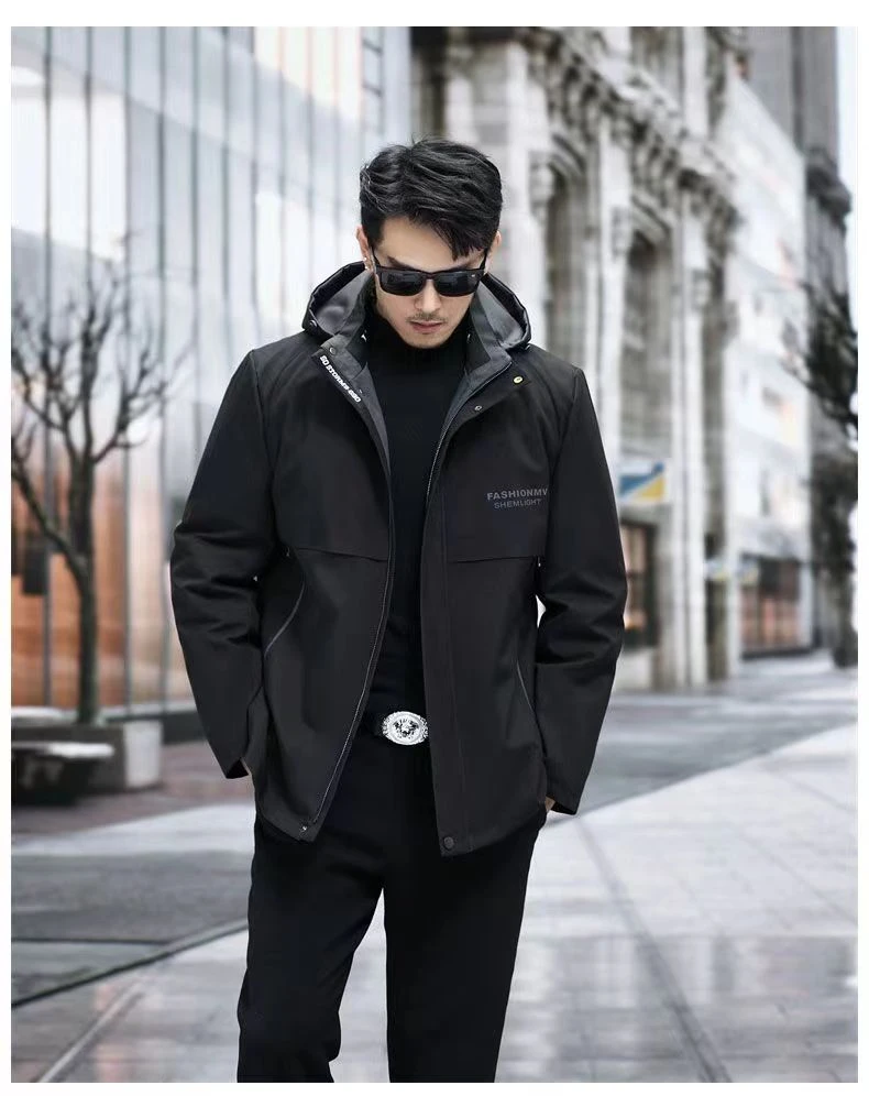 冬季男士男装夹克男款时尚休闲连帽短款百搭潮流商务保暖外套