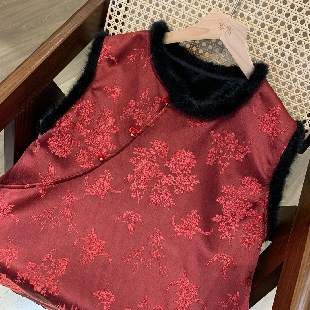 【碧瑶】国风新中式加绒加厚背心旗袍裙马甲连衣裙女