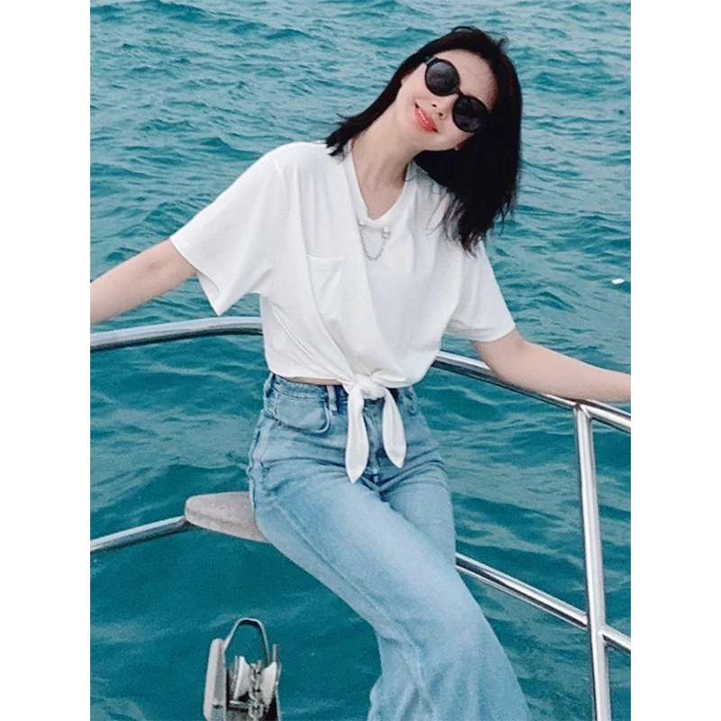 TRACY CHU【现货】时尚气质百搭显瘦款全棉透气舒爽链条经典百搭T恤