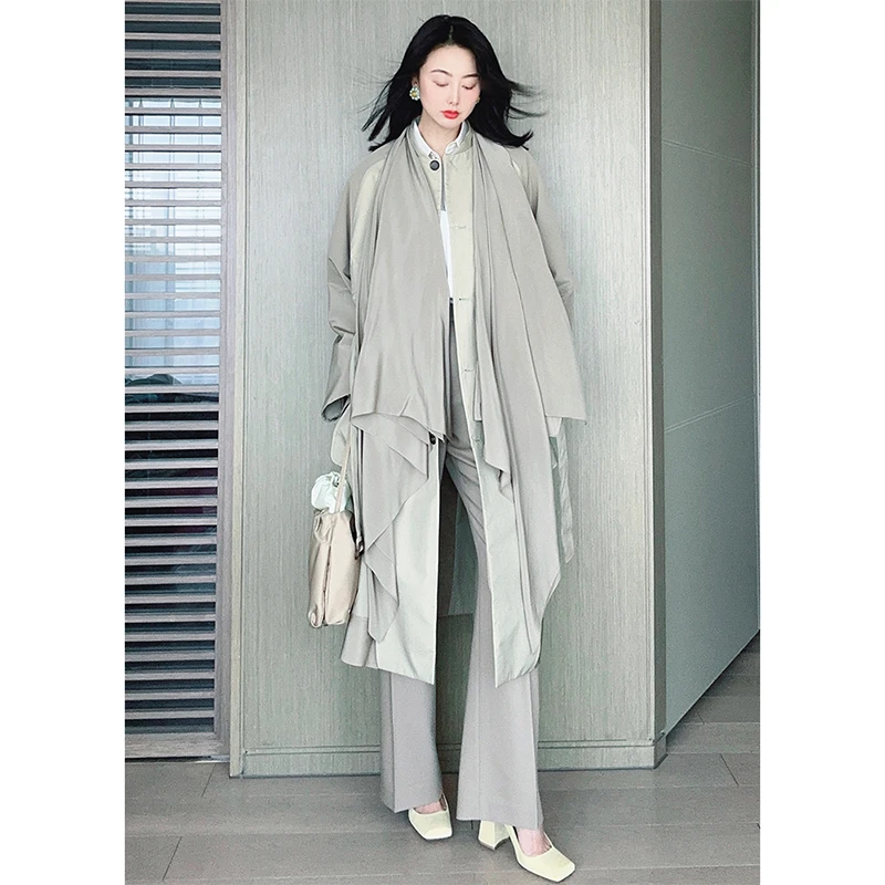 TRACYCHU 高智淡人休闲百搭简约英伦卡其色极简轮廓型大风衣外套