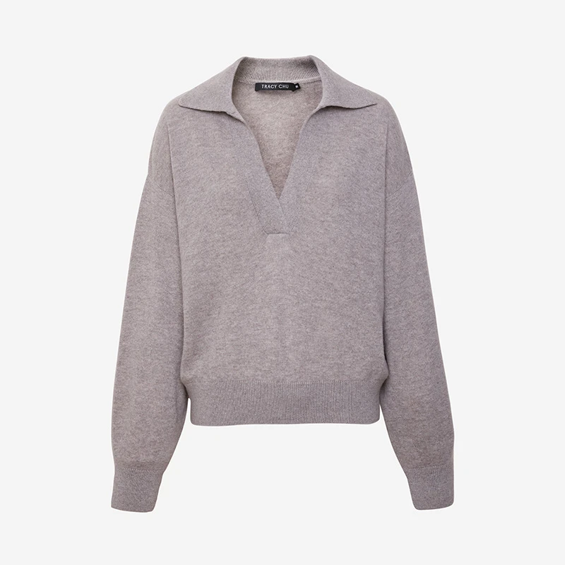 TRACY CHU秋冬新品LP原绒cashmere山羊绒ROW创意羊绒POLO款羊绒衫
