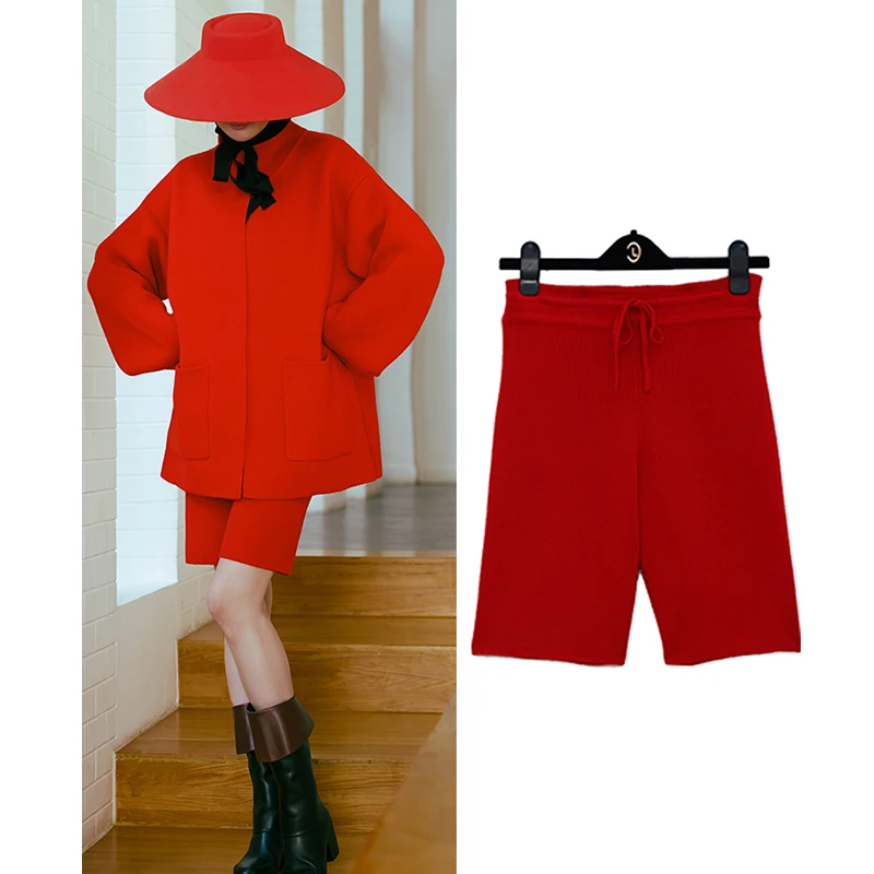 TRACYCHULP原绒火焰橙CASHMERE雅痞风春季造型山羊绒时尚百搭短裤