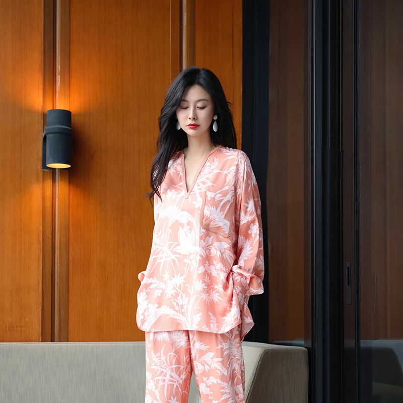 TRACYCHU【现货】莫奈花园风度假环保款橘粉花卉极简风衬衫秋冬新款