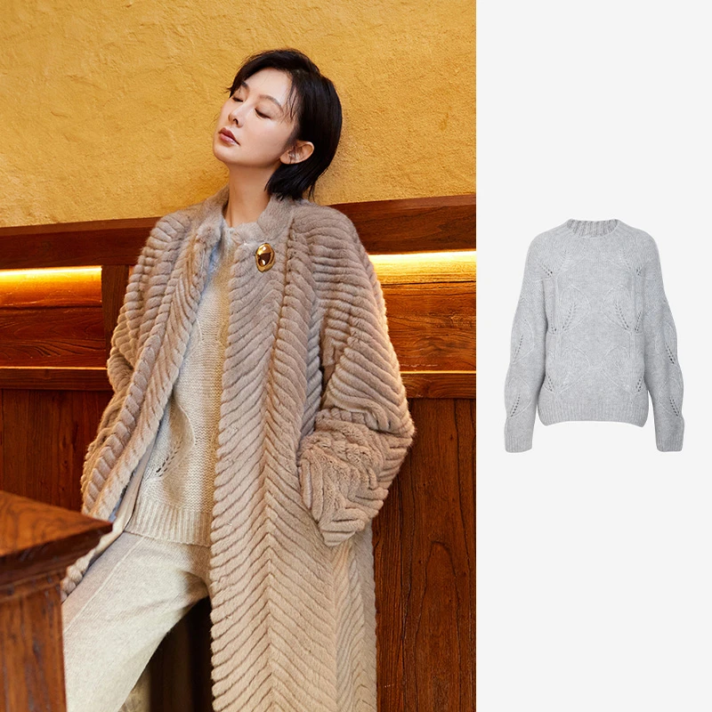 TRACY CHU lp原绒艺术气质山羊绒桑蚕丝休闲慵懒风百搭羊绒衫洋气