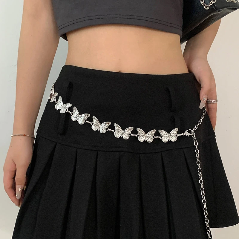 y2k蝴蝶金属腰链女小众设计高级感ins银色链条腰带复古民族风配饰