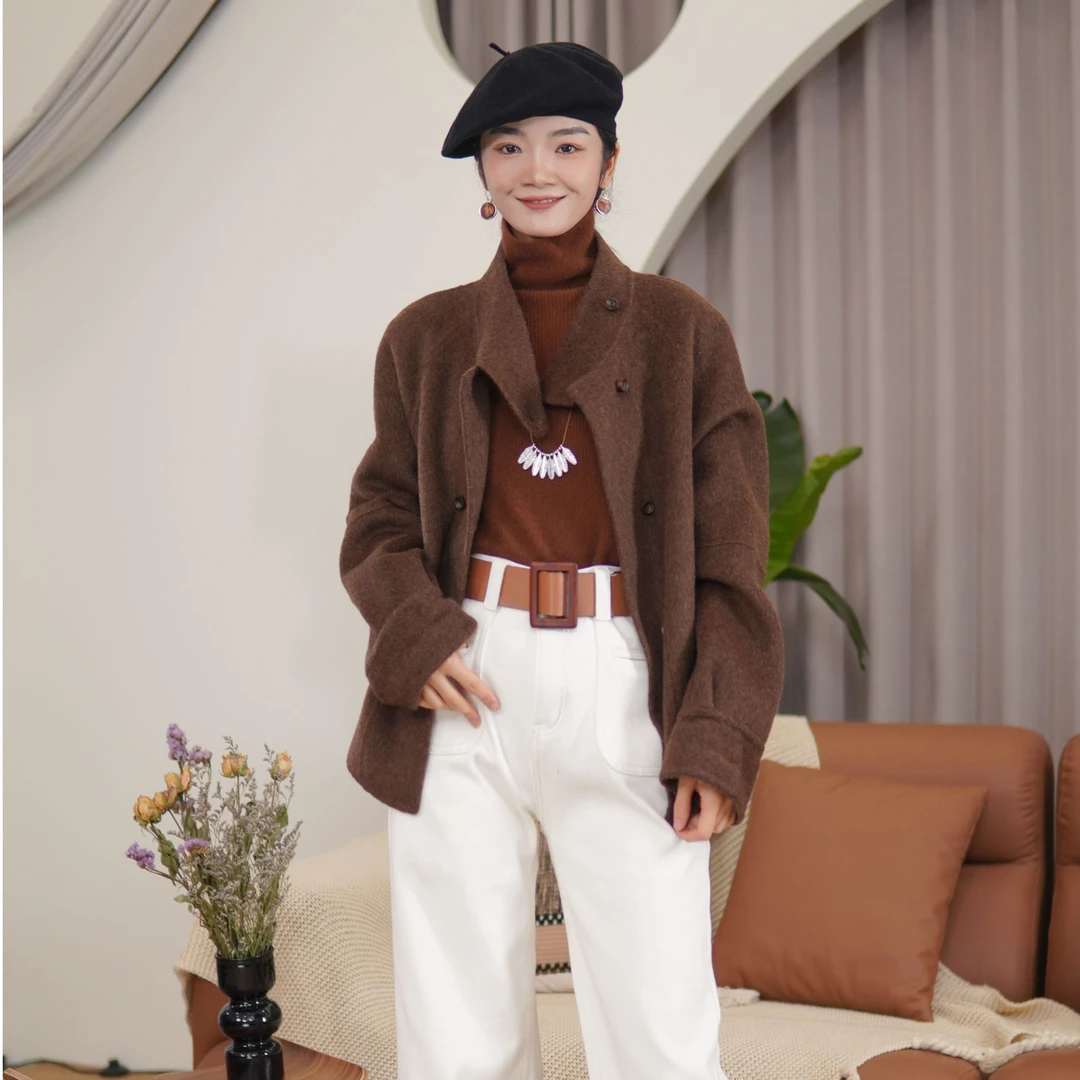 CHUN·「利耶复古短款大衣」宽松休闲复古时尚中长款双面呢