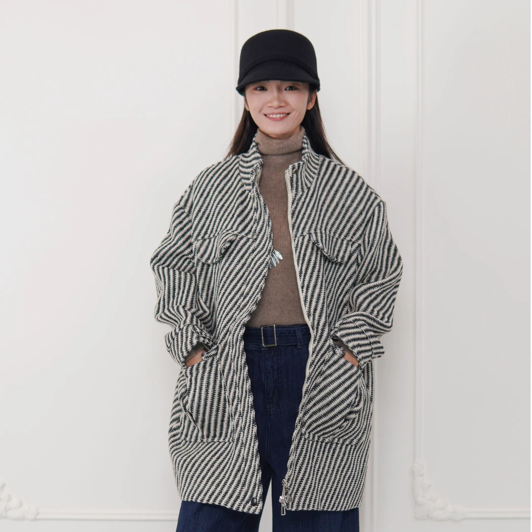 CHUN·「坎伯兰黑白条纹羽绒服」时尚休闲复古宽松韩版百搭减龄文