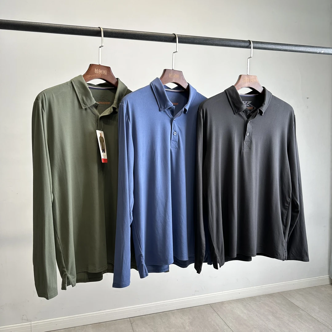 软糯高弹力美单男士高尔夫透气长袖翻领Polo衫春秋大码打底衫2233