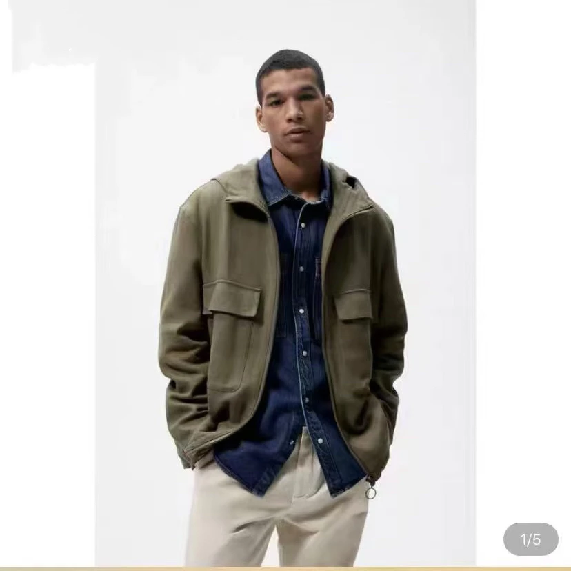 外贸男士透气春秋款水洗棉麻连帽外套工装多口袋男款夹克上衣1937