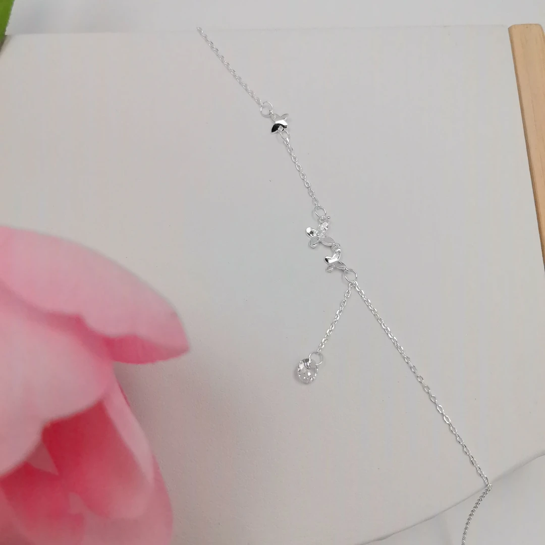 足银脚链 足银【小花蝶合成锆石脚链】女款气质轻奢时尚百搭简约