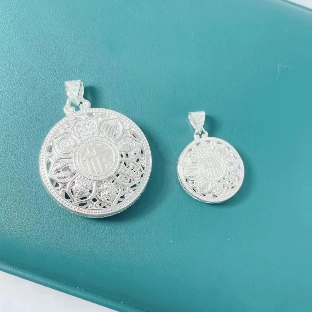 吊坠足银 足银吊坠【八宝罗盘】复古编织纯手工民族风时尚双面素款
