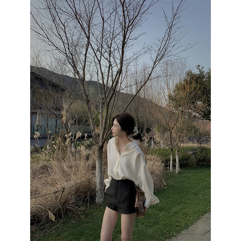 ASMANNA/嵿级桑蚕丝绵羊毛微A字短裤佰搭休闲裤A241AKZ053