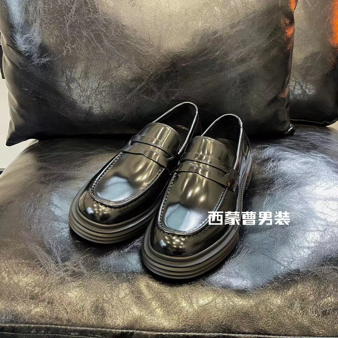 【西蒙曹】厚底开边珠一脚蹬松糕底便士乐福鞋皮鞋