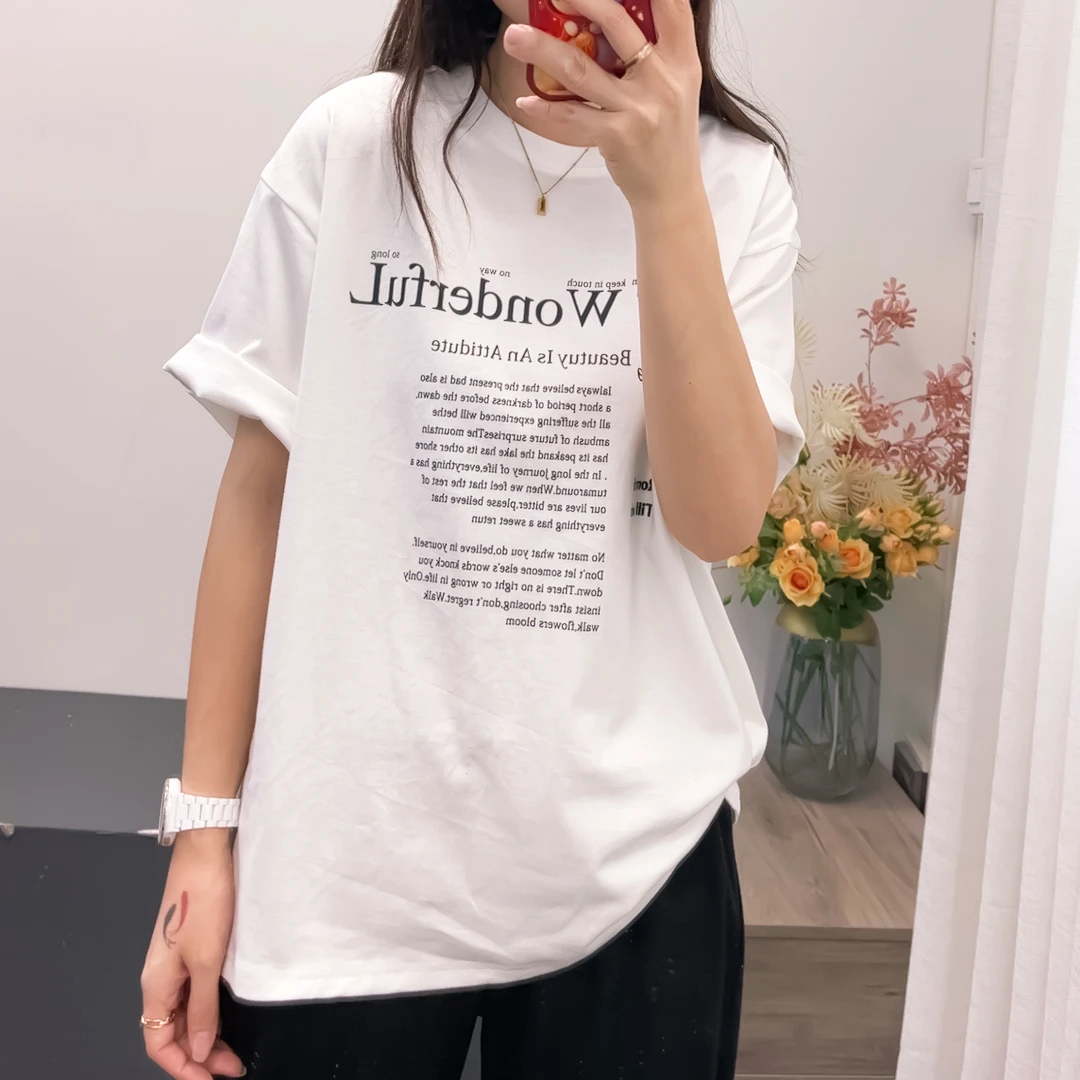 【丽可儿】韩版休闲宽松字母圆领短袖T恤女夏季 DY2717