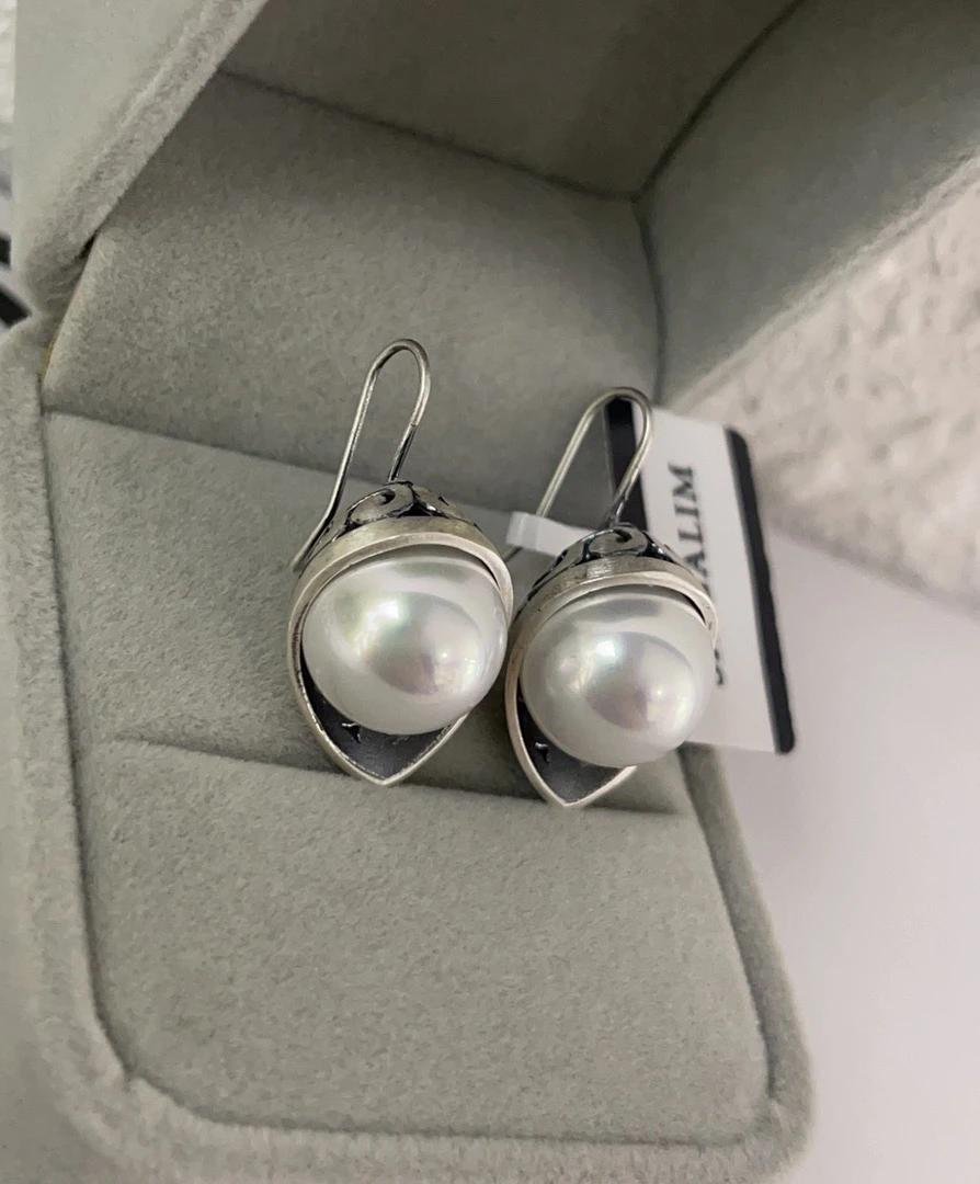 925银耳饰 SIRGALIM银饰 经典复古oyu珍珠耳环