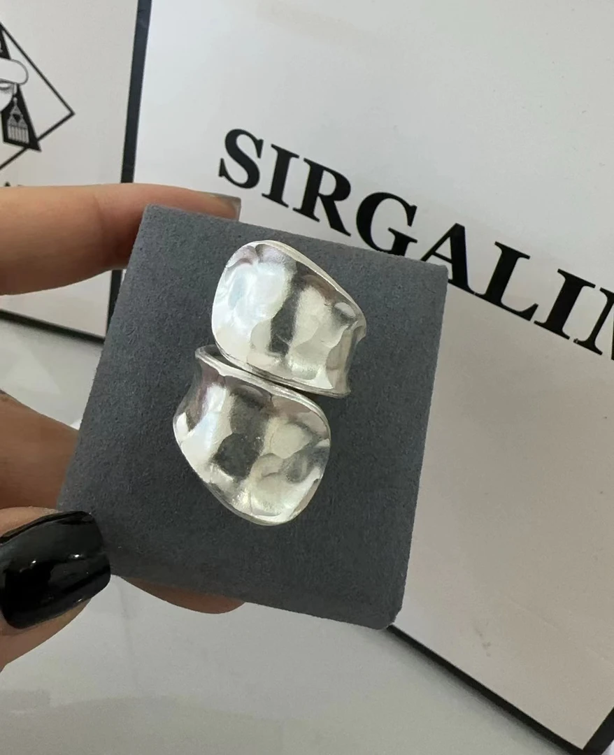 925银戒指 SIRGALIM 银饰 手工敲打面霸气个性戒指
