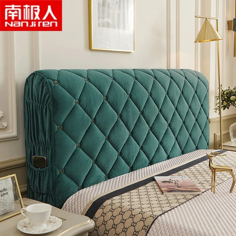 南极人轻奢夹棉刺绣床头罩全白加厚软包家用靠垫防尘保护罩新款