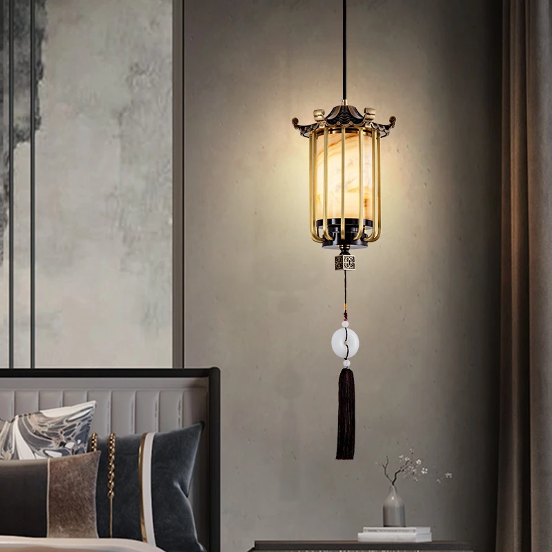 新中式黄铜小吊灯餐厅吧台过道走廊卧室床头客厅书房背景墙黄铜灯