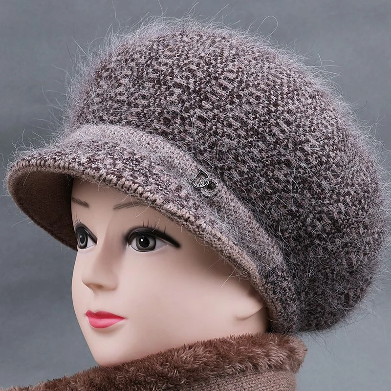 冬季中老年人帽子女士新款妈妈毛线帽奶奶加厚针织保暖帽老太太帽