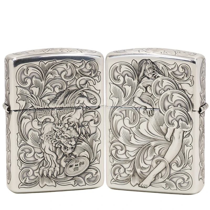 ZIPPO/之宝【蚊版】唐草貔貅仙子财色双色 镀银盔甲打火机DY9920FD