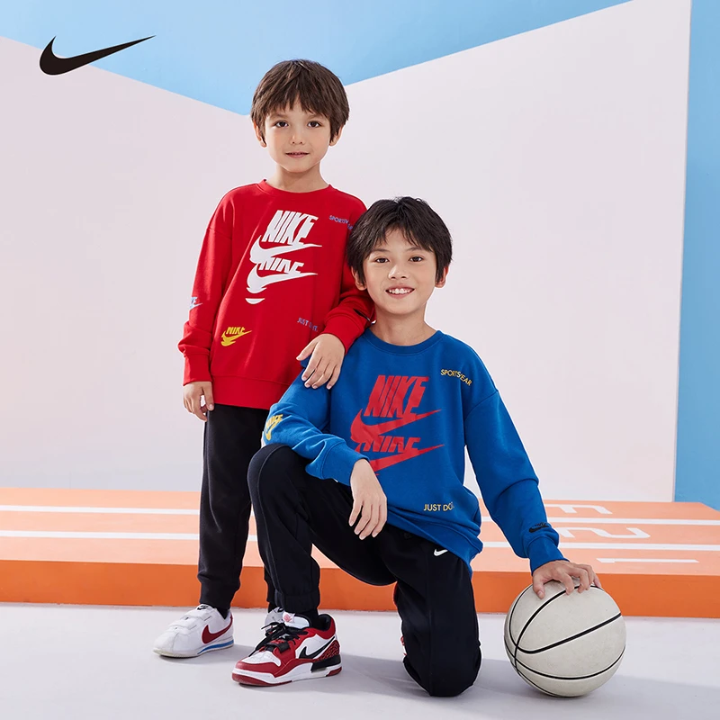 NIKE耐克童装男童圆领印花套头长袖春秋款运动卫衣NKB-FW-J434