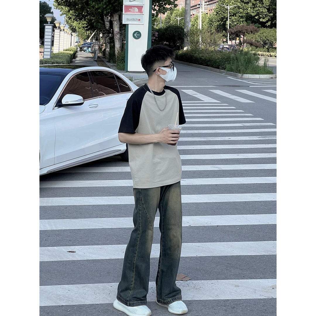 复古显瘦显高宽松百搭设计感水洗小众微喇牛仔裤微喇裤男美式美式