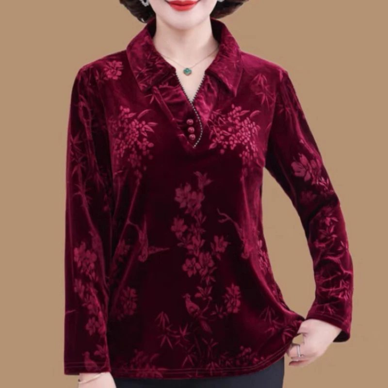 群晖甄选高端大气上档次秋季新款衬衫领时尚中老年潮流妈妈装