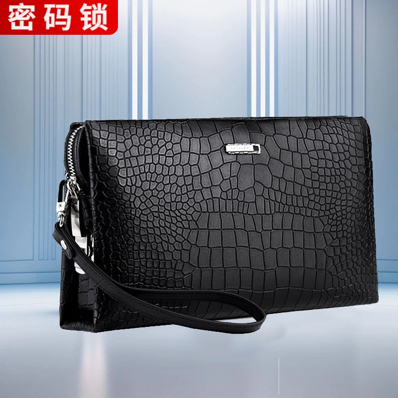 男士密码锁真皮手包休闲牛皮手拿包爆款大容量鳄鱼纹新款手抓包