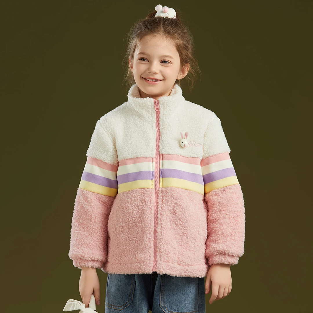 富罗迷女童外套冬季24新款时髦洋气小女孩加厚保暖毛毛衣F4D6945S