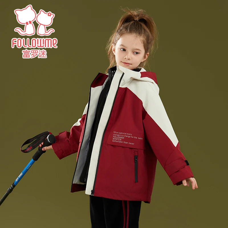 富罗迷男女童两件套户外登山秋冬摇粒绒内胆保暖防风外套F4D6816T