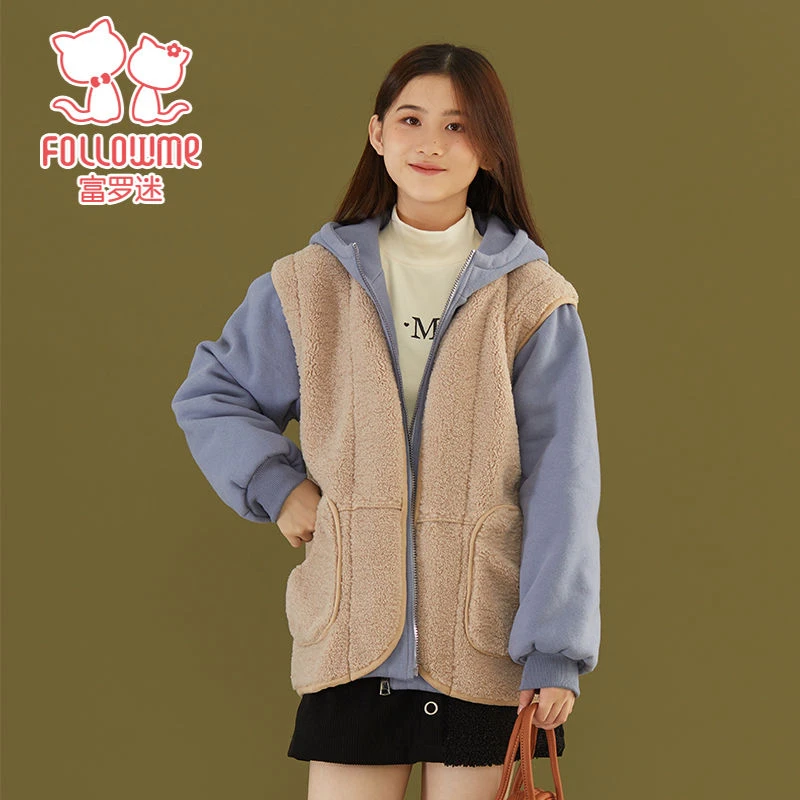 少女装外套冬季休闲加厚保暖夹棉少女假两件连帽上衣FD2D7966S