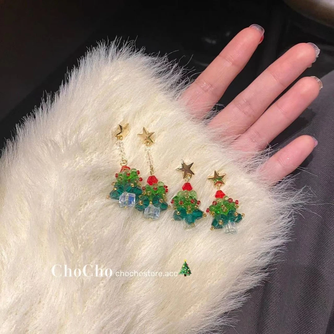 锌合金耳饰 小众设计圣诞节氛围感秋冬耳环串珠气质耳钉耳饰女