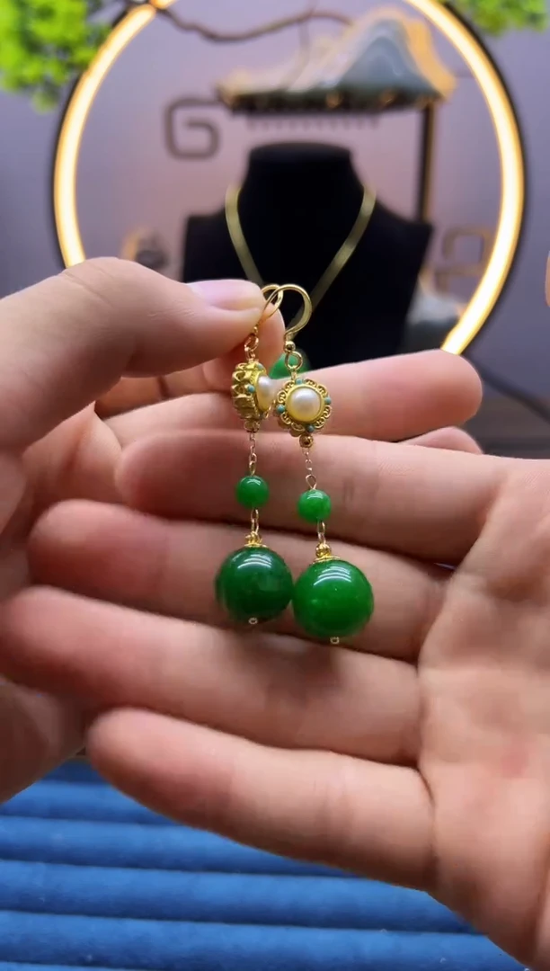 【闪购商品】翡翠耳饰14K金镶嵌E100