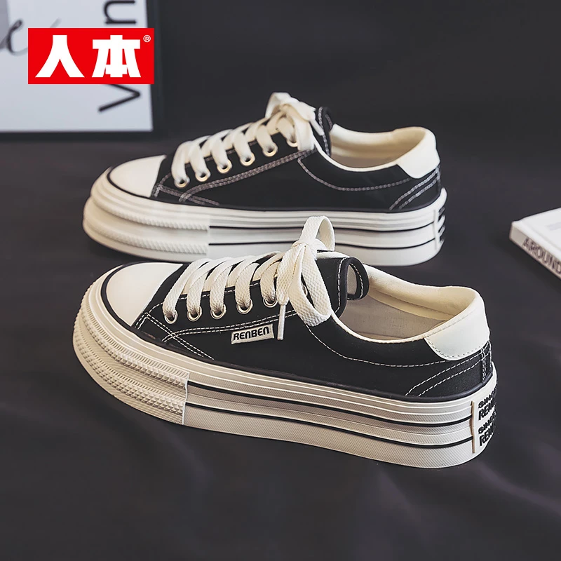 人本帆布鞋女2025春夏新款爆款厚底增高百搭休闲鞋软底透气板鞋子
