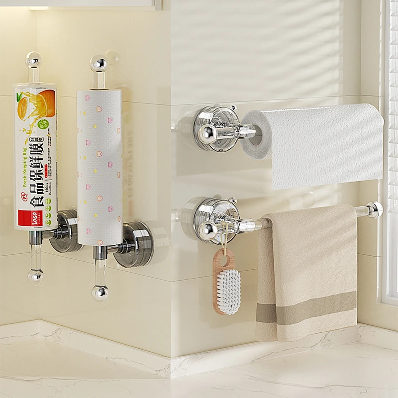 吸盘特厚纸巾架橱柜保鲜袋支架免打孔挂杆抹布架子保鲜袋卷纸挂架