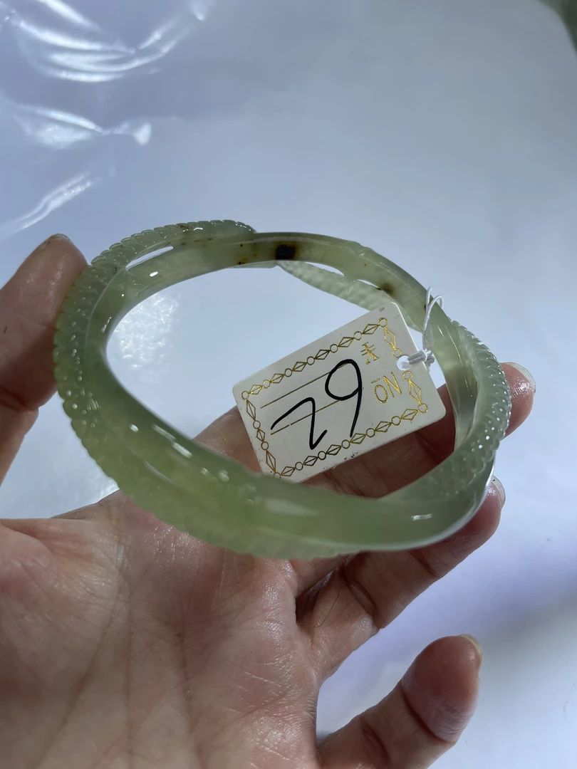 岫玉水墨料蛇盘竹节手镯62.63口径12